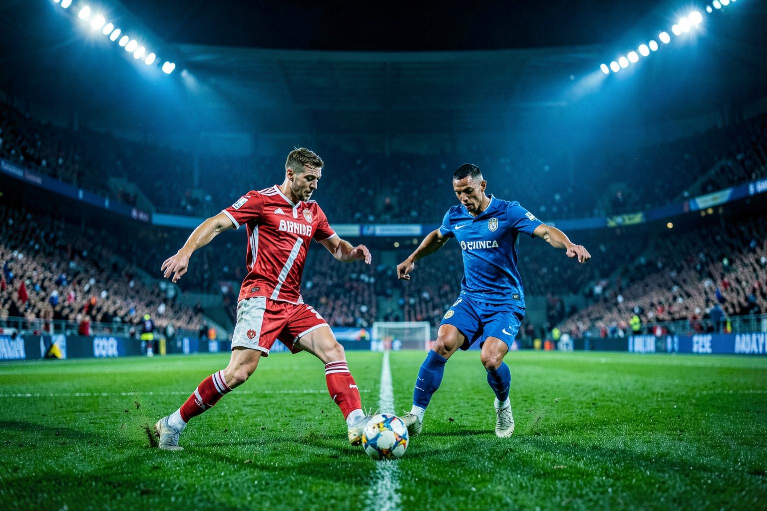 Voetbalwedstrijd in een vol stadion